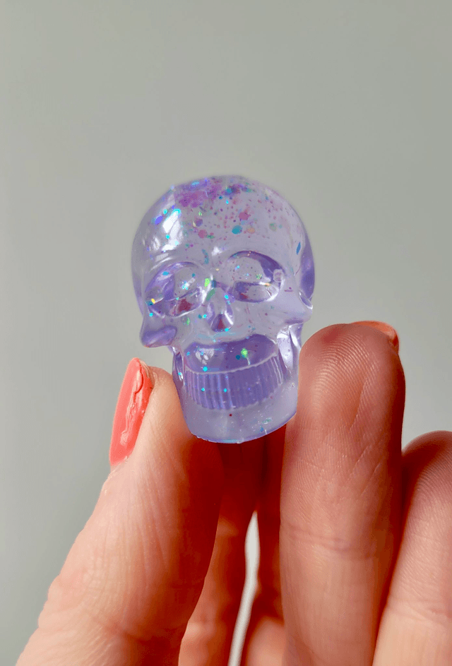 Skull Ornament - Mini - Lilac, Clear, Holograph Glitter
