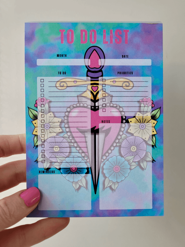 Heart & Dagger Floral A6 To Do List Notepad