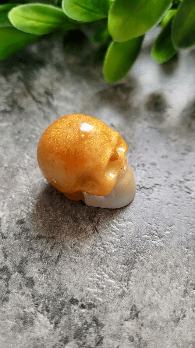Skull Ornament - Mini - Gold and White Pearl Shimmer