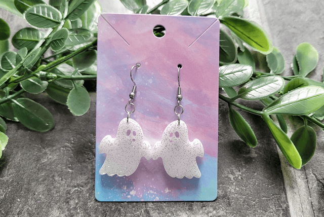Earrings | White with Silver Glitter Ghost Earrings | Stainless Steel Hooks or Hoops