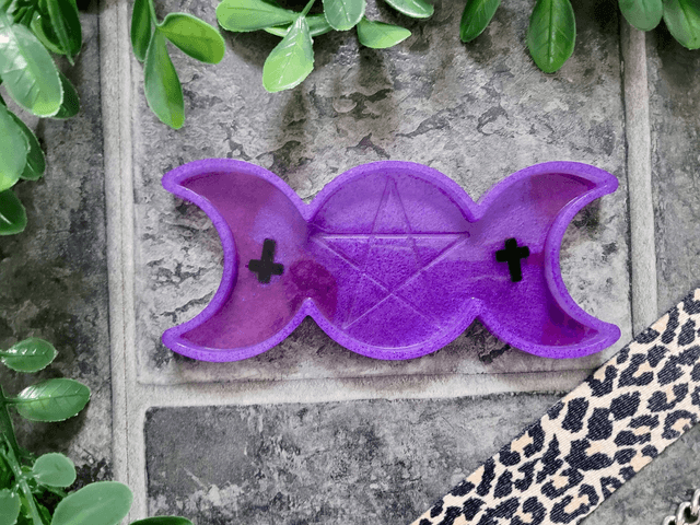 Trinket Tray - Purple Pentacle Triple Moon Phase 