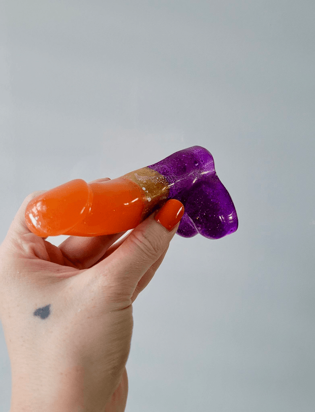 Penis Ornament - Halloween - Orange, gold and purple glitter - 12cm