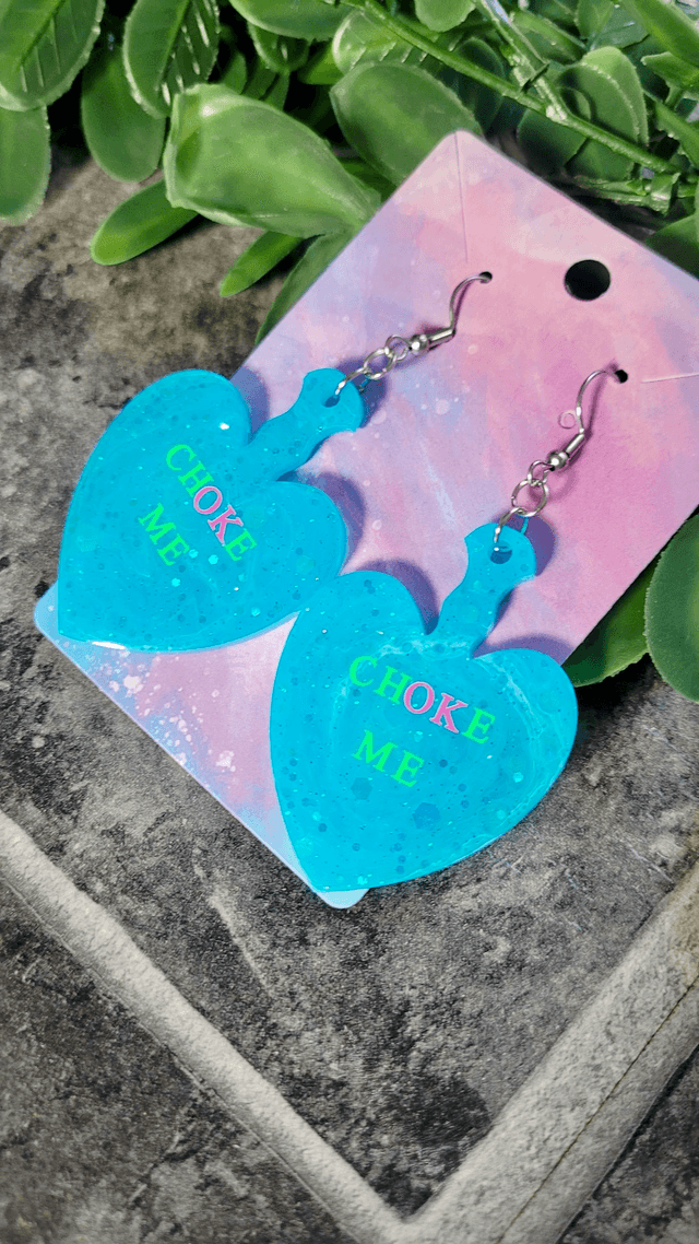 Earrings | CHOKE ME Blue Glitter Swirl Heart Paddle Earrings - Pink and Black Swirl Glitter  | Stainless Steel Hooks