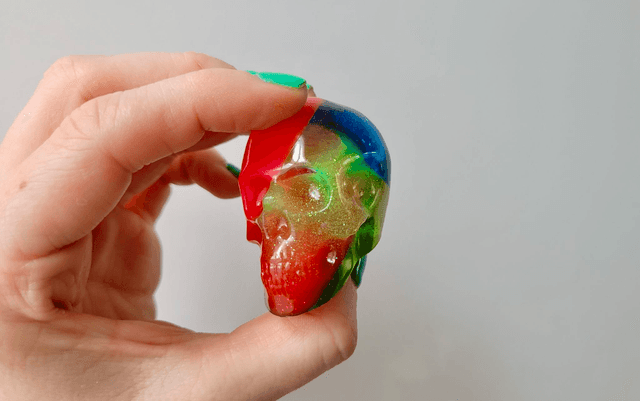 Skull Ornament - Medium - Multicoloured Rainbow Glitter Skull