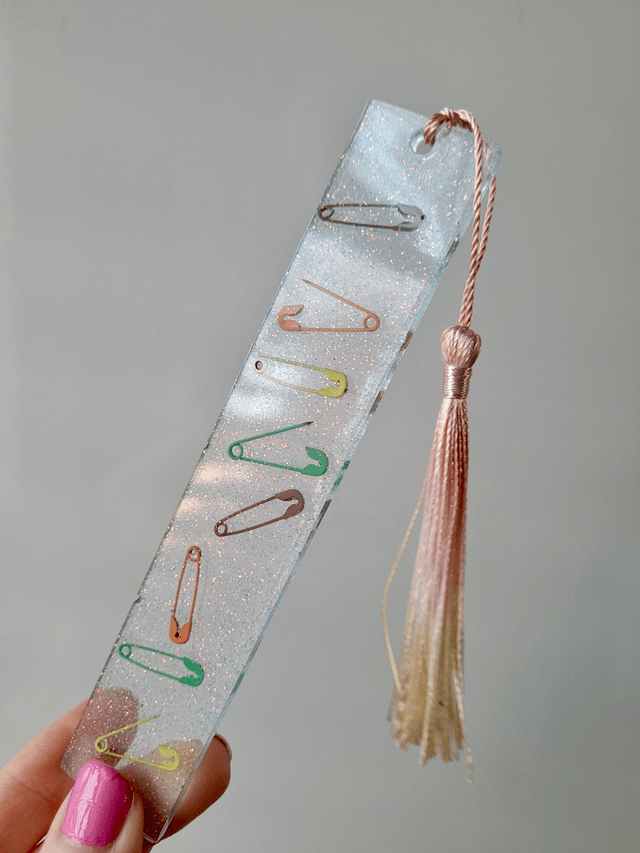 Safety Pins Glitter Bookmark