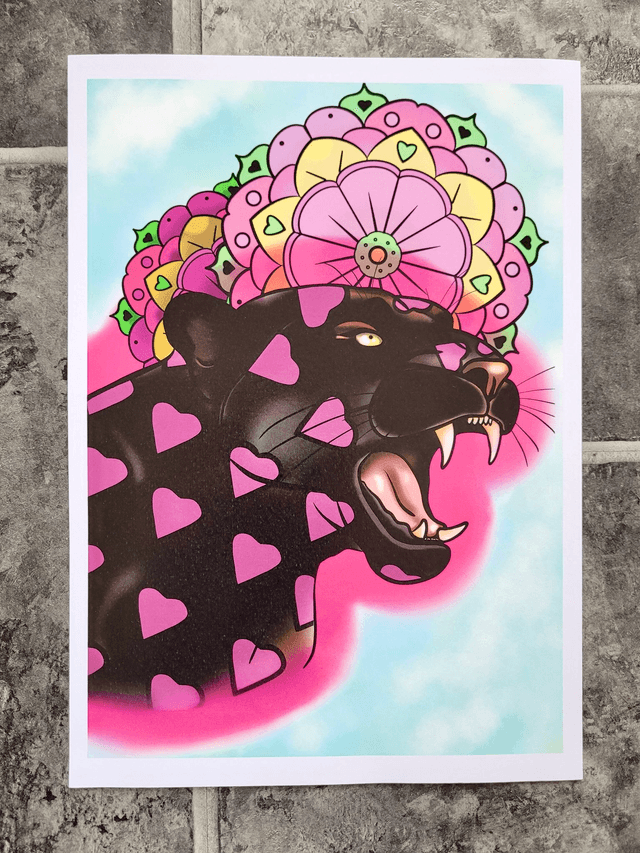 Heart Black Panther & Mandala A4 Art Print