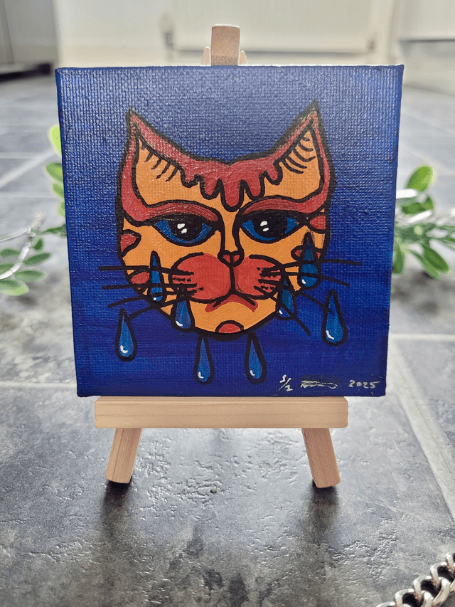 Original Mini Canvas Painting – Crying Cat
