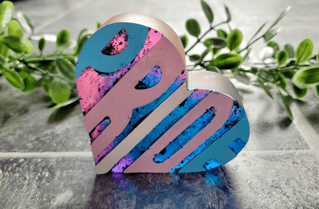 PRIDE Heart - Pink & Blue Glitter, Trans Flag Colours Text Heart Ornament