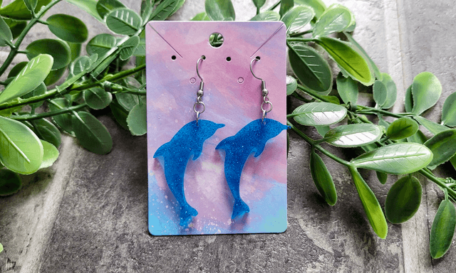 Earrings | Blue Glitter Dolphins | Stainless Steel Hooks