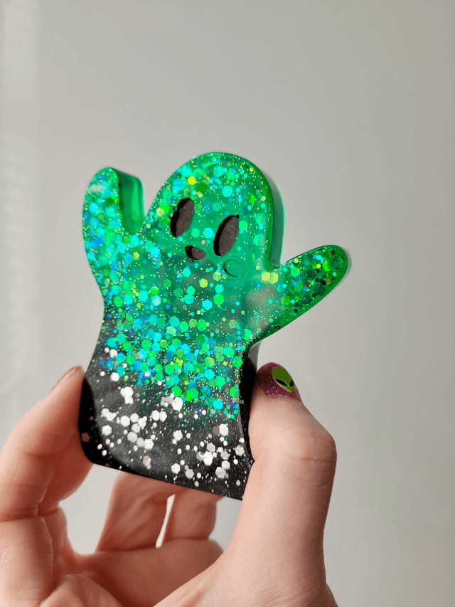 Ghost Ornament - Black to Bold Green Ombré with Chunky Glitter