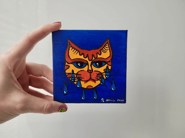 Original Mini Canvas Painting – Crying Cat
