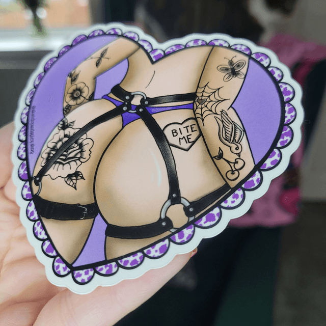 Bite Me Heart Butt Vinyl Bum Sticker