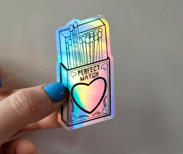 Perfect Match Holographic Vinyl Sticker – Tattoo-Inspired Alt Art