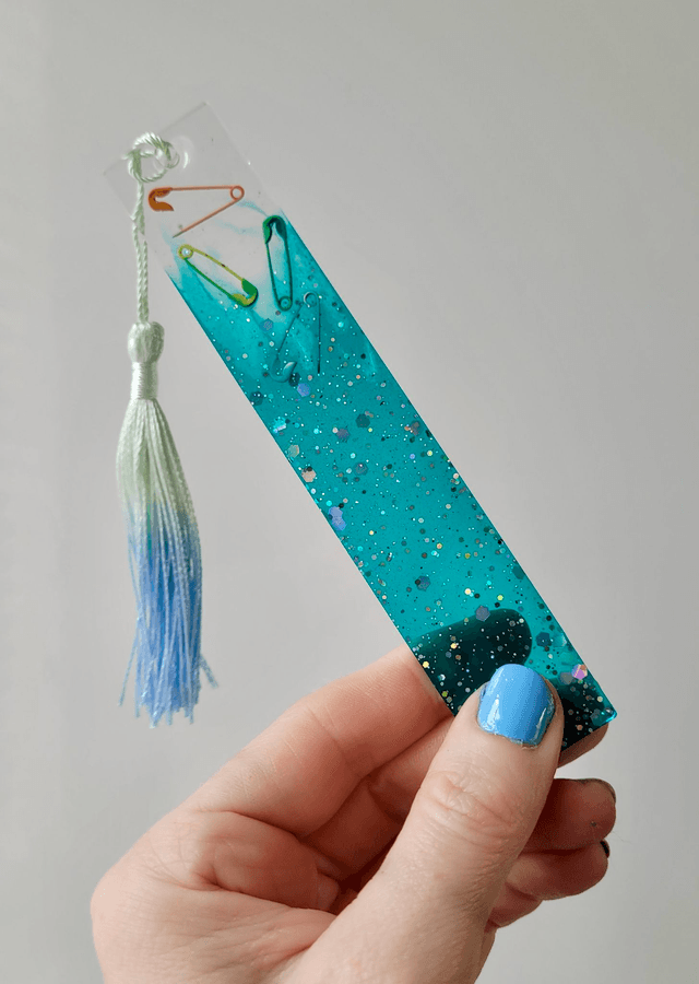Bookmark - Glitter Green Ombré with Safety Pins
