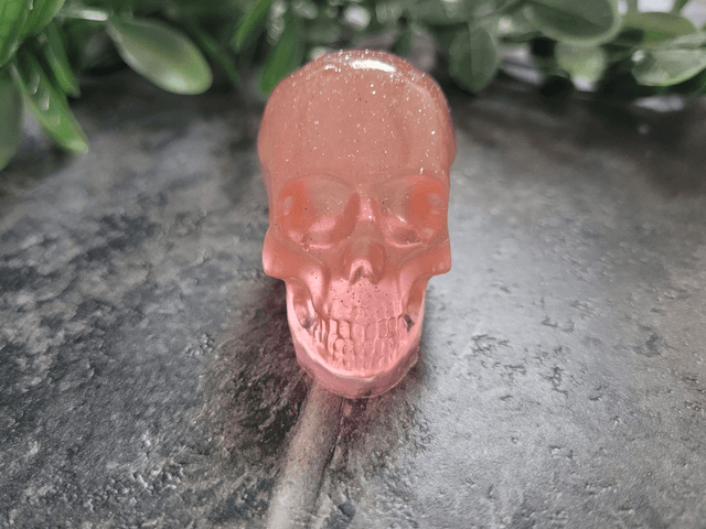 Skull Ornament - Medium - Peachy Pink Glitter