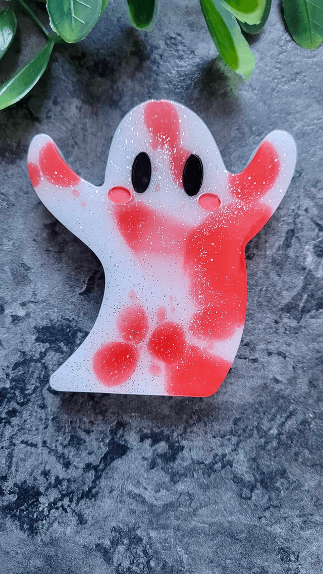Ghost Ornament - Red and White Glitter | Blood Swirl Effect
