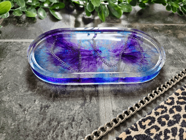 Trinket Tray - Purple & Blue Swirl with Chain 