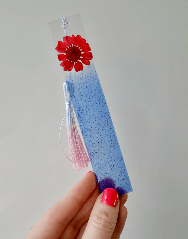 Blue Glitter Floral Bookmark - Dried Flowers