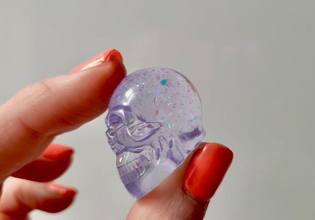Skull Ornament - Mini - Lilac, Clear, Holograph Glitter