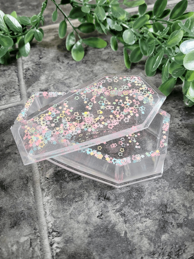 Coffin Trinket Box - Glitter Pastel Stars