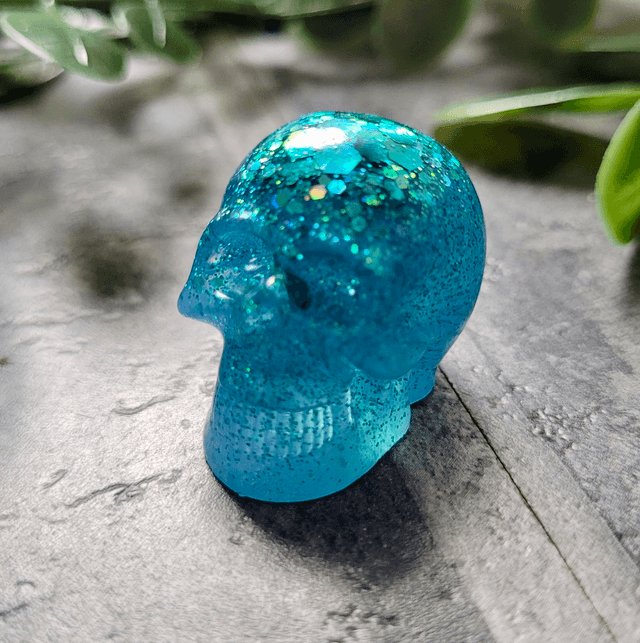 Skull Ornament - Mini - Blue Glitter