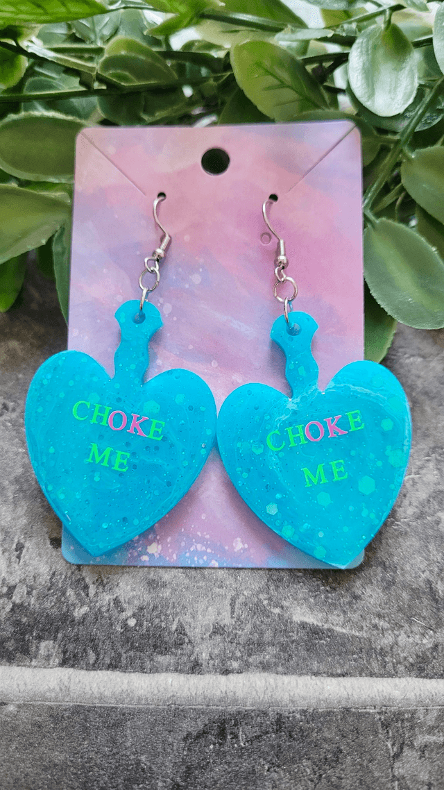 Earrings | CHOKE ME Blue Glitter Swirl Heart Paddle Earrings - Pink and Black Swirl Glitter  | Stainless Steel Hooks