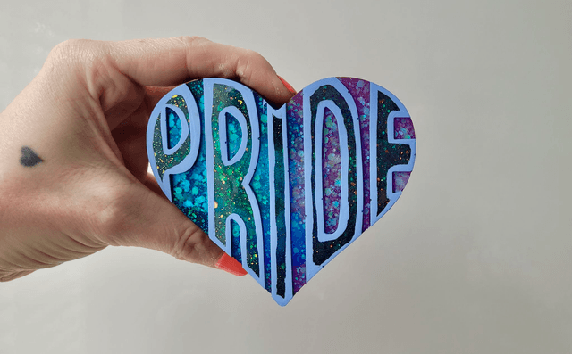 PRIDE Heart - Outlined, Purple Glitter Heart Ornament
