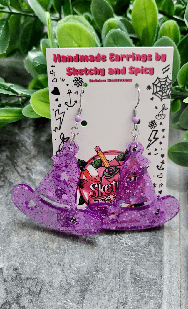 Earrings | Purple Glitter Witch Hat | Stainless Steel Hooks