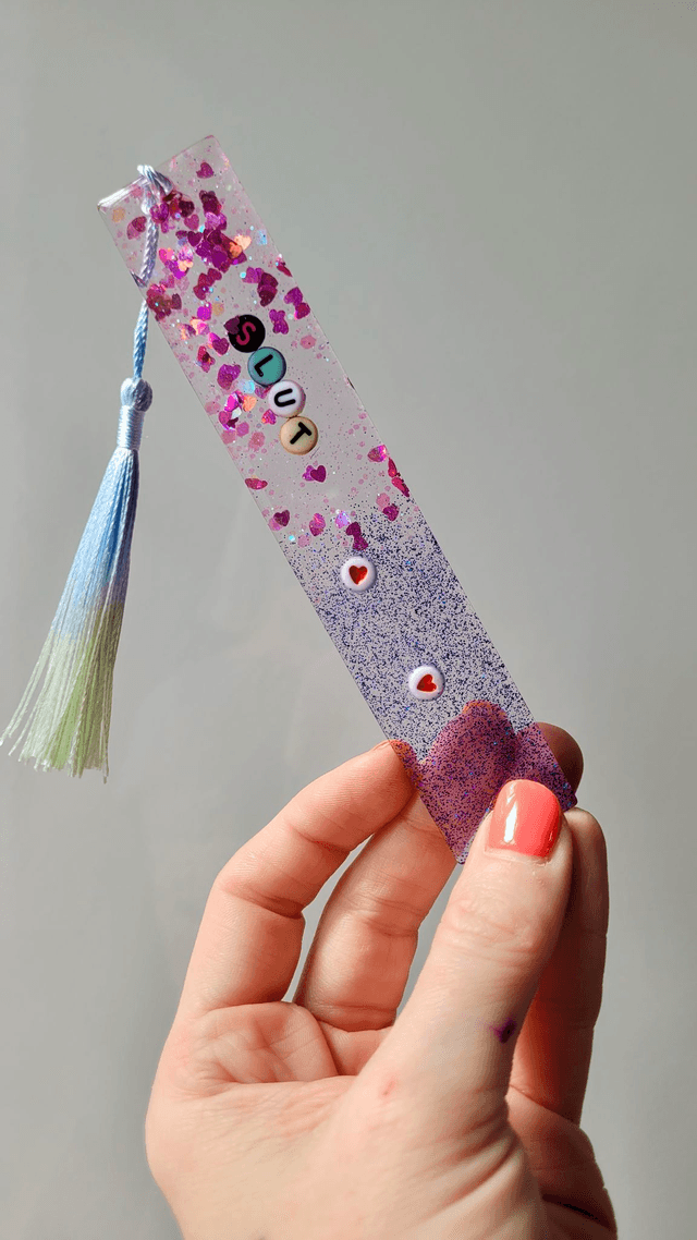 Slut Glitter & Heart Bookmark