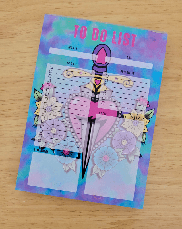 Heart & Dagger Floral A6 To Do List Notepad