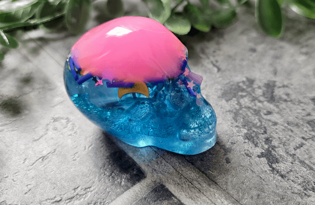 Skull Ornament - Medium - Pink & Blue Celestial Glitter