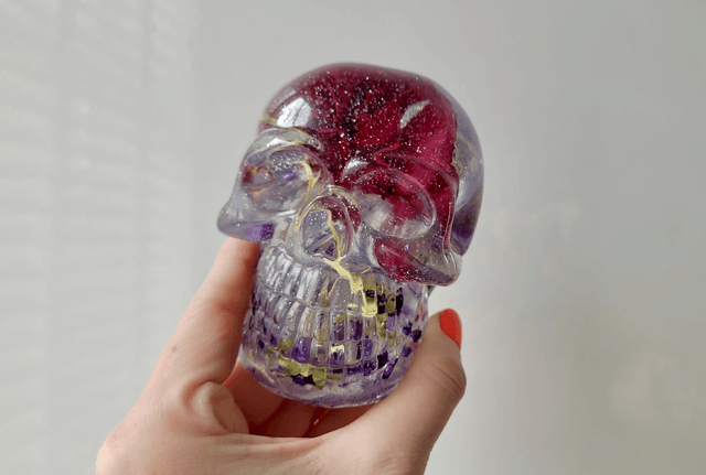 Skull Ornament - Large - Flower Floral Glitter