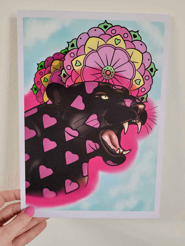 Heart Black Panther & Mandala A4 Art Print