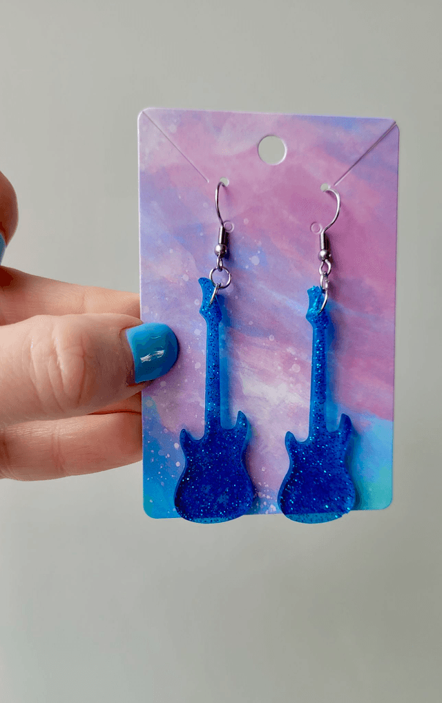 Earrings | Blue Glitter Guitars | Stainless Steel Hooks
