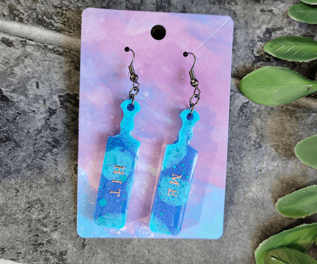Earrings | HIT ME Blue Tie-Dye Swirl Glitter Paddle Earrings | Stainless Steel Hooks