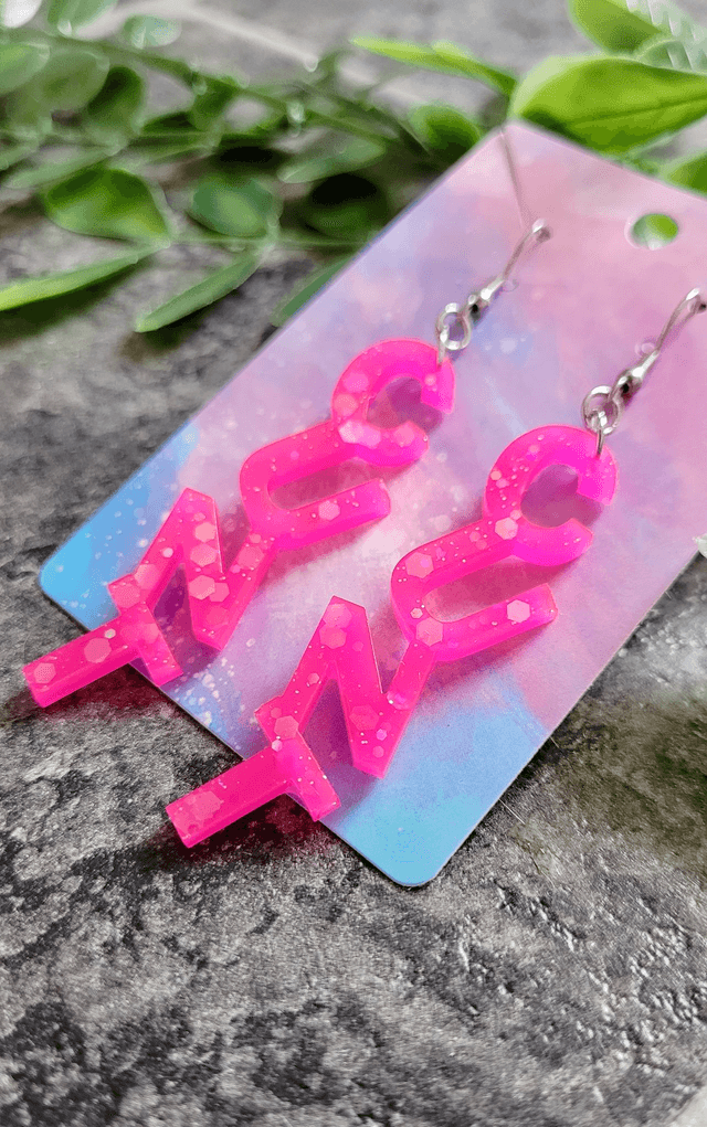 Earrings- Hot Pink Glitter CUNT Swear Earrings | Stainless Steel Shepherd Hooks