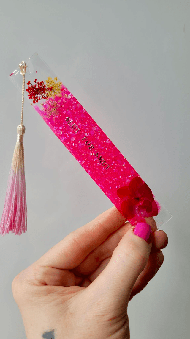 Bookmark - SLUT FOR SMUT - Bright Pink Glitter & Dried Flowers
