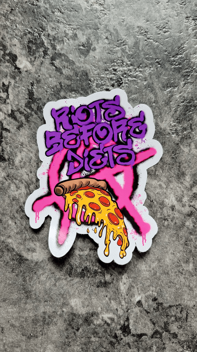 Riots Before Diets Punk Pizza Sticker – Glossy Vinyl