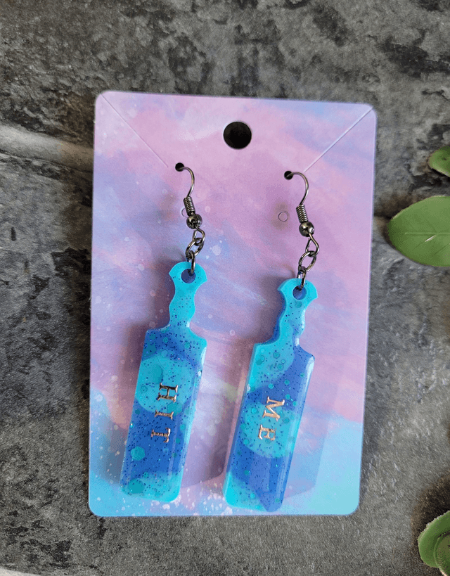 Earrings | HIT ME Blue Tie-Dye Swirl Glitter Paddle Earrings | Stainless Steel Hooks