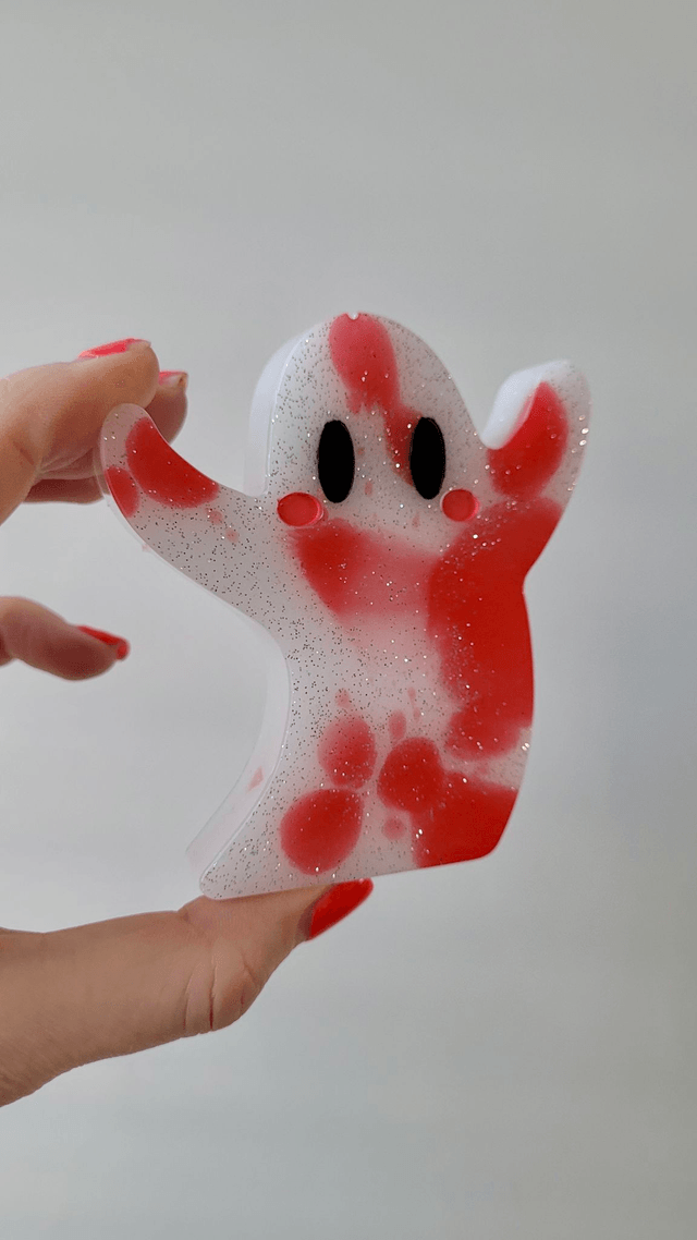 Ghost Ornament - Red and White Glitter | Blood Swirl Effect