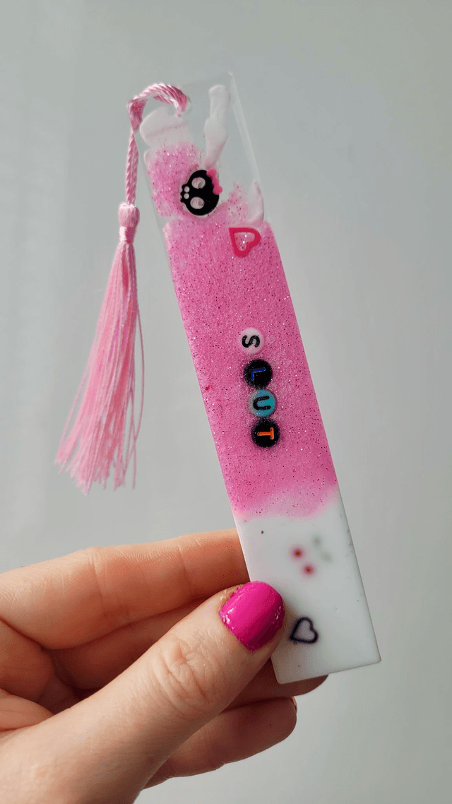 Bookmark - SLUT - Pink and White Glitter 
