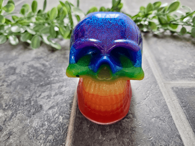 Skull Ornament - Large - Rainbow Pride Glitter