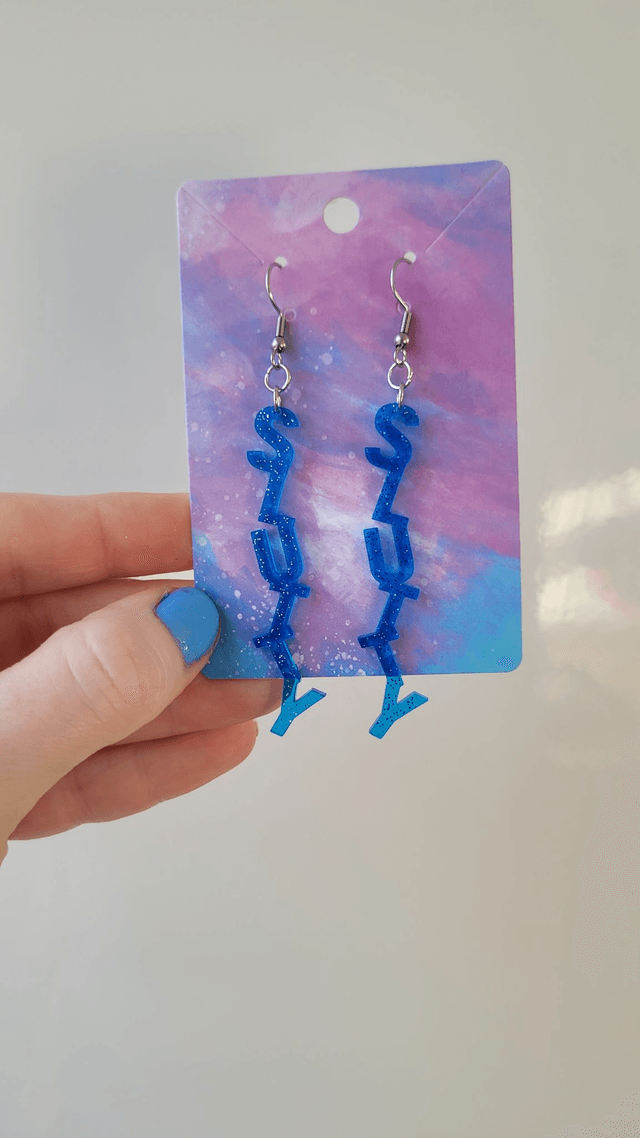 Earrings- Blue Glitter SLUTTY Earrings | Stainless Steel Hooks