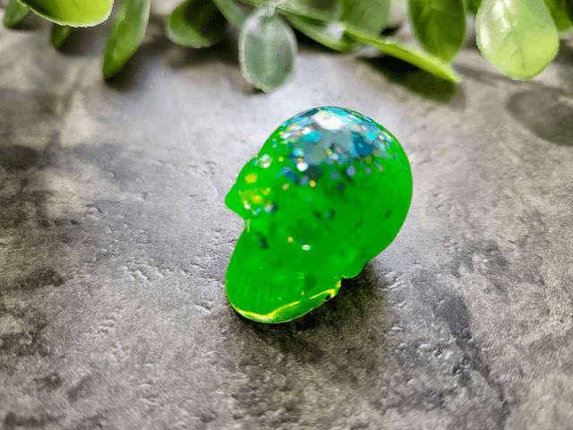 Skull Ornament – Mini - Green Glitter