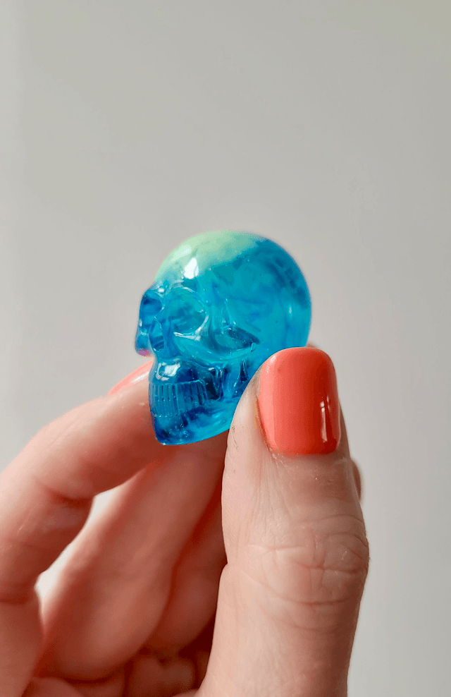 Skull Ornament - Mini - Blue & White-Green Swirl