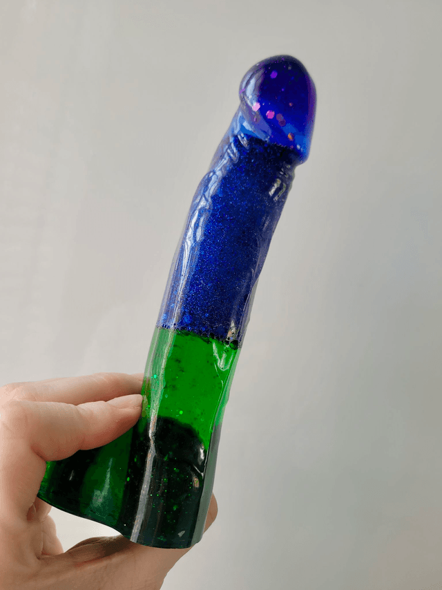 Penis Ornament -Blue and Green Glitter Split - Large - 17cm