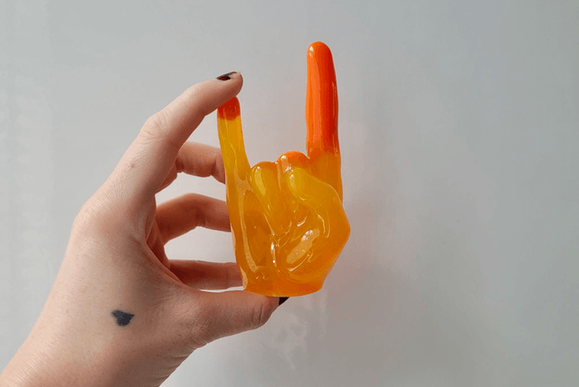 Rock On Hand Ornament – Orange Yellow Ombré Glitter