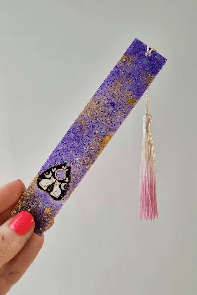 Purple & Gold Glitter Cat Planchette Bookmark