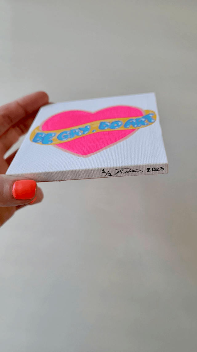 Original Mini Canvas Painting – Be Gay, Do Art Heart
