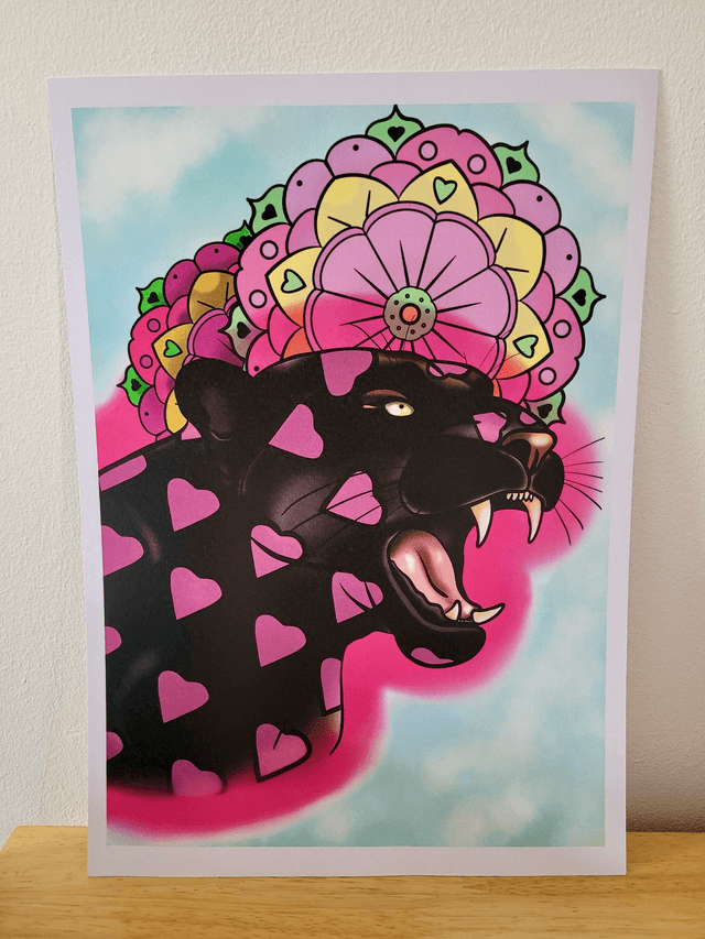 Heart Black Panther & Mandala A4 Art Print